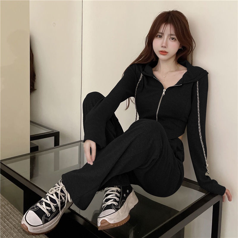 Ensemble tendance 001 pour femme, collection printemps-automne 2024 : pantalon large ample et décontracté, coupe slim, taille haute._voghion.com