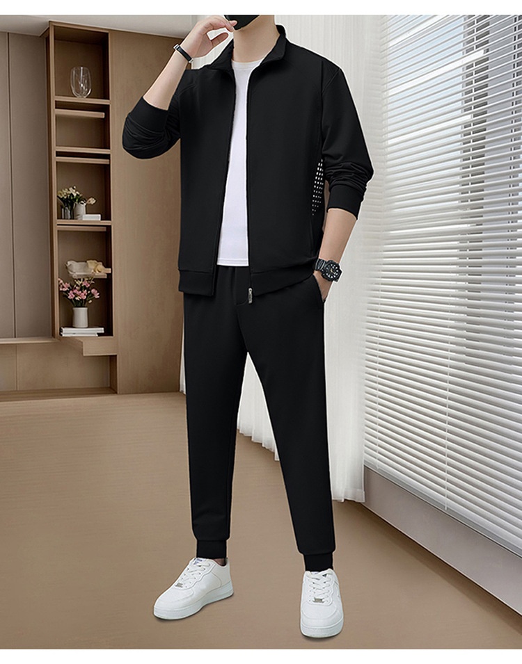 001 Felpa con cappuccio alla moda primavera-autunno transfrontaliera per uomini giovani e di mezza età, set casual sportivo da corsa, versatile_voghion.com