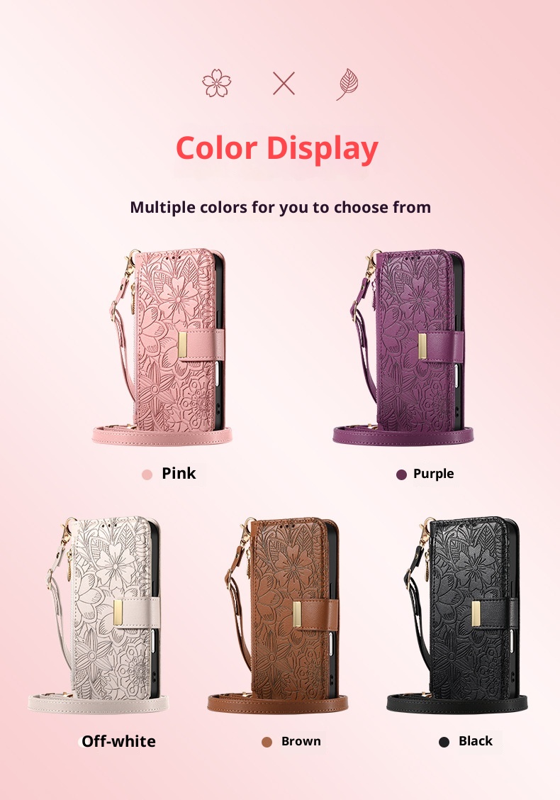 TechGlobe Shunli New Model Compatible With IPhone Flip Leather Flower And Leaf 17 Air Lanyard 16 Phone Case_voghion.com