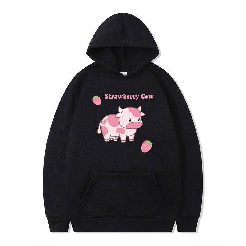 boy 2024 Cross-Border Foreign Trade Autumn Winter New Strawberry Milk Sweatshirt Long Sleeve Hoodie Harajuku Style Unisex_voghion.com