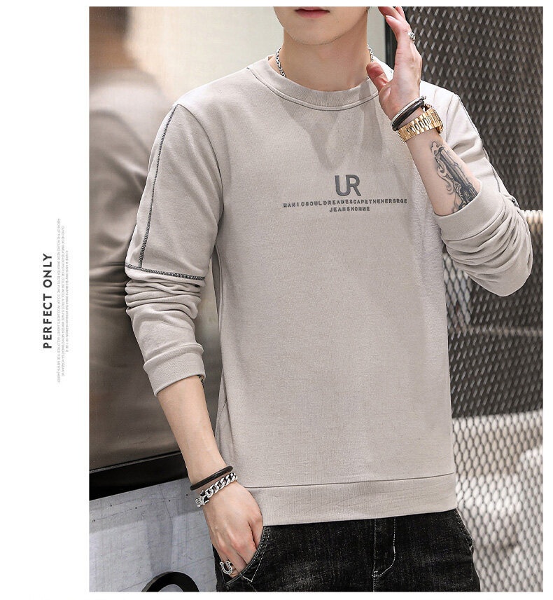 boy 2025 Crew Neck Stretch Warm Sweatshirt Youth Base Shirt Trendy Fleece Lined Thickened Long Sleeve T-Shirt Men's Top_voghion.com