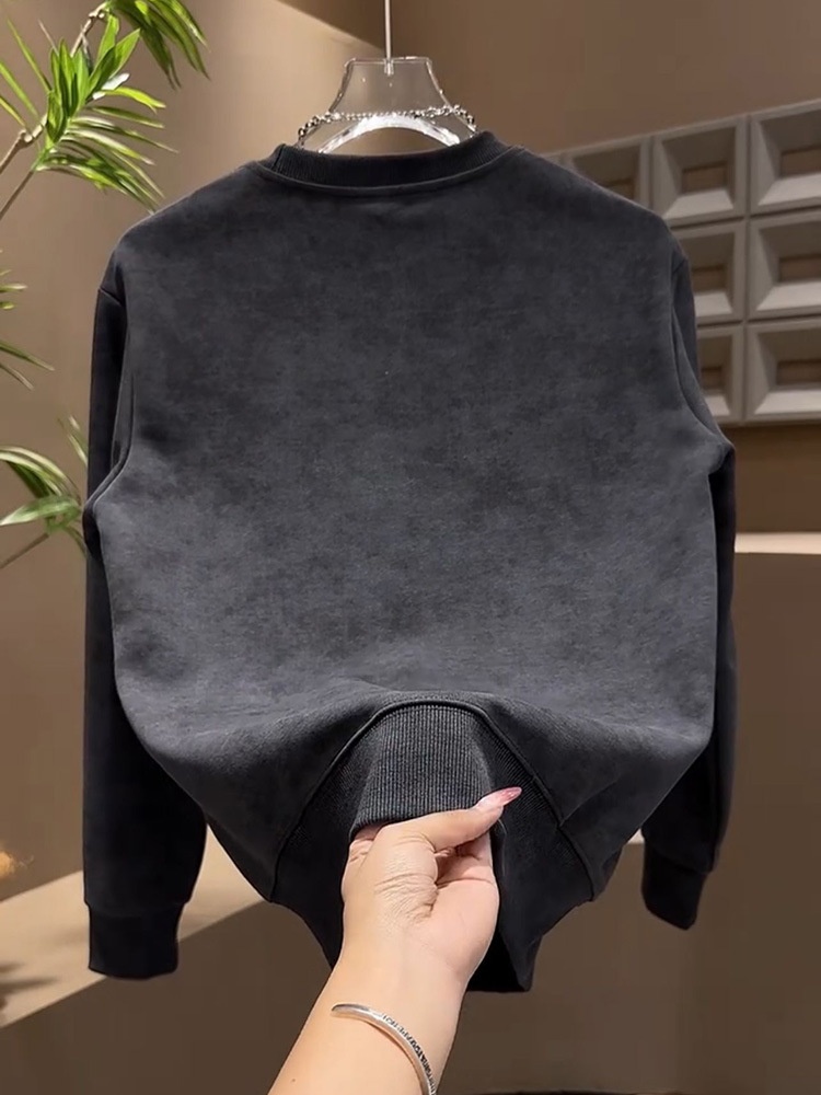 Erkek Sonbahar Kış Yeni Çok Yönlü Trend Kazak Çelik Baskılı Harfli Gradyan Üst Erkek Uzun Kollu Günlük Moda Sweatshirt_voghion.com