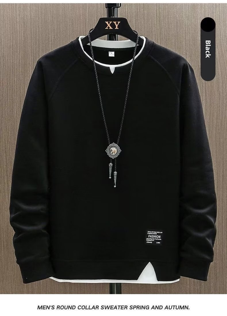 boy Spring And Autumn Sweatshirt For Men, Ins Trendy Brand, Loose Round Neck T-Shirt, Two-Piece Long Sleeve Clothing,_voghion.com