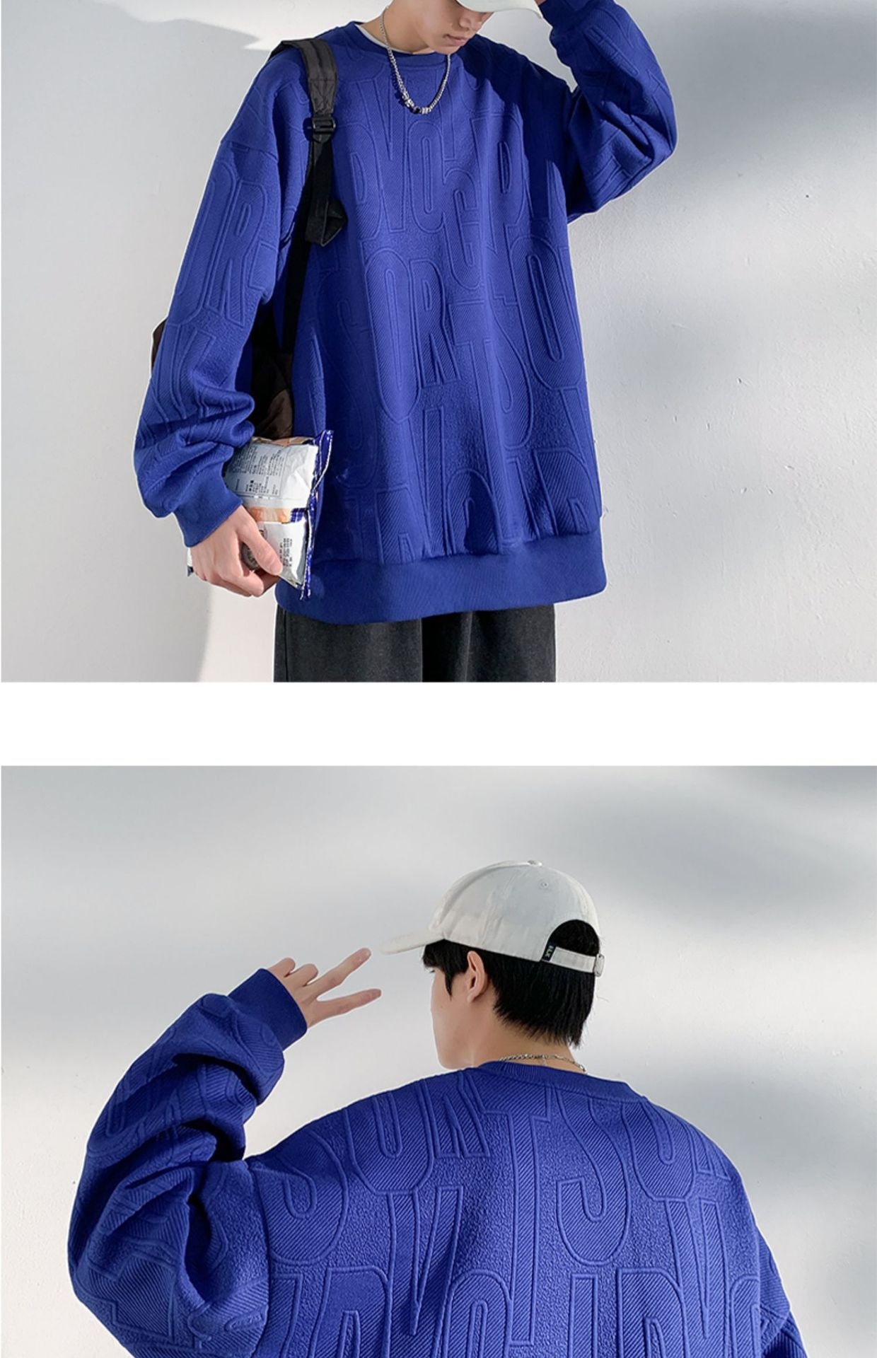 Herren-Jacquard-Sweatshirt, trendige Marke, hochwertiges Funktionsshirt, Oversized-Schnitt, amerikanischer Stil, Rundhalsausschnitt_voghion.com