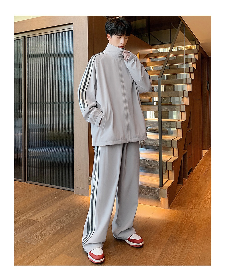 001 Spring And Autumn New Men's Sports Jacket Set Two-Piece Youth Trendy Brand Workwear Casual Running Suit_voghion.com