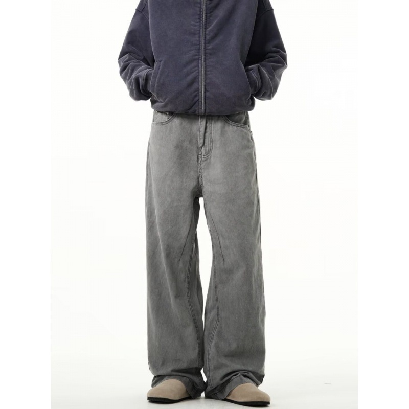 Jean évasé vintage délavé style garçon pour homme, idéal pour le printemps et l'automne, coupe droite et ample, style européen/américain tendance. Pantalon long_voghion.com