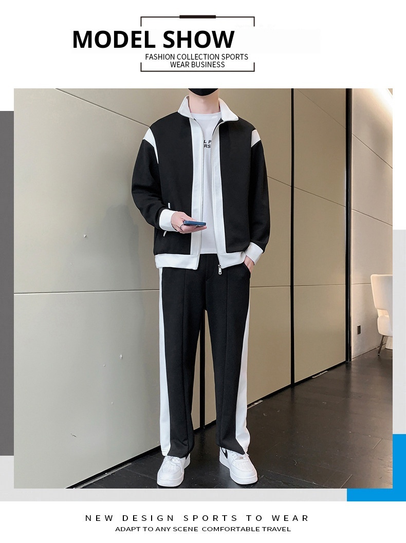 001 Lässiger Sportanzug für Herren, Stehkragenjacke für Frühling und Herbst, modisches Patchwork-Sweatshirt, Sportbekleidung für Jugendliche, Live_voghion.com