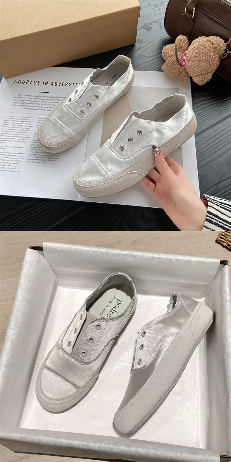 Scarpe slip-on basse bianche in tela spagnola, traspiranti, casual e sottili, da donna, 2025_voghion.com