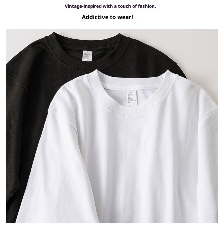 boy 270g Long Sleeve T-Shirt For Men, Thick Cotton, Loose Fit, Solid Color, White, Spring And Autumn Sweatshirt, Japanese_voghion.com