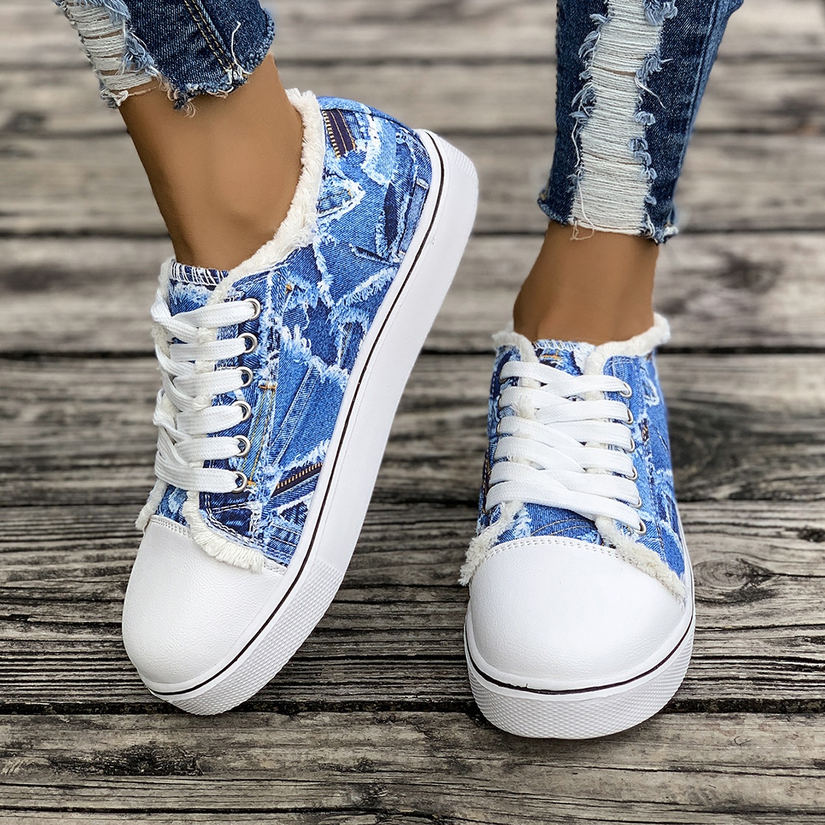 Tênis feminino plus size de lona com estampa colorida, estilo europeu e americano, para primavera/outono, novo modelo._voghion.com