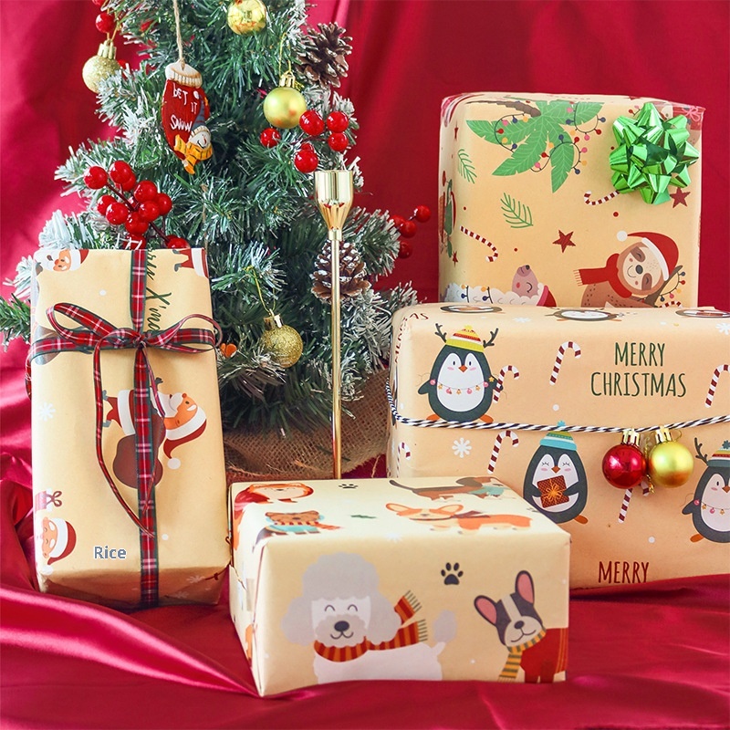 Lillian New Cartoon Christmas Gift Wrapping Santa Claus Elk Flower Paper_voghion.com
