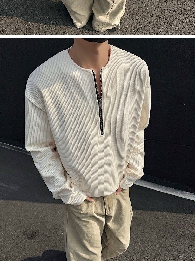 boy American Style Half-Zip Henry Collar T-Shirt For Men, Spring And Autumn Cleanfit Long Sleeve Base Layer, Tough Guy_voghion.com