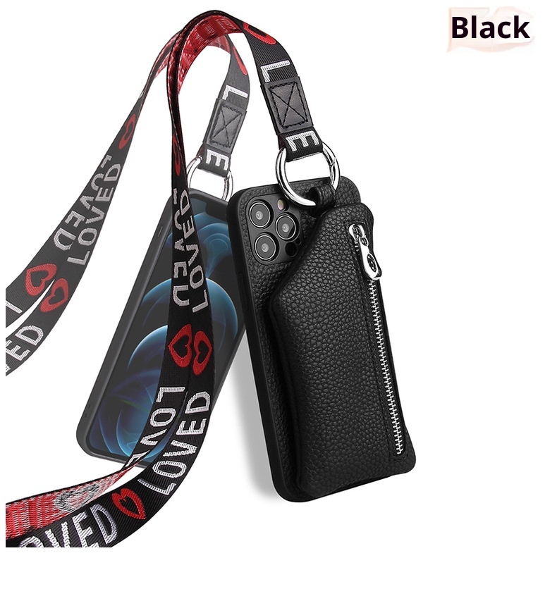 TechGlobe Suitable For IPhone 11 12 Pro Max Coin Purse Mini Phone Leather XS Protective Case With Lanyard_voghion.com