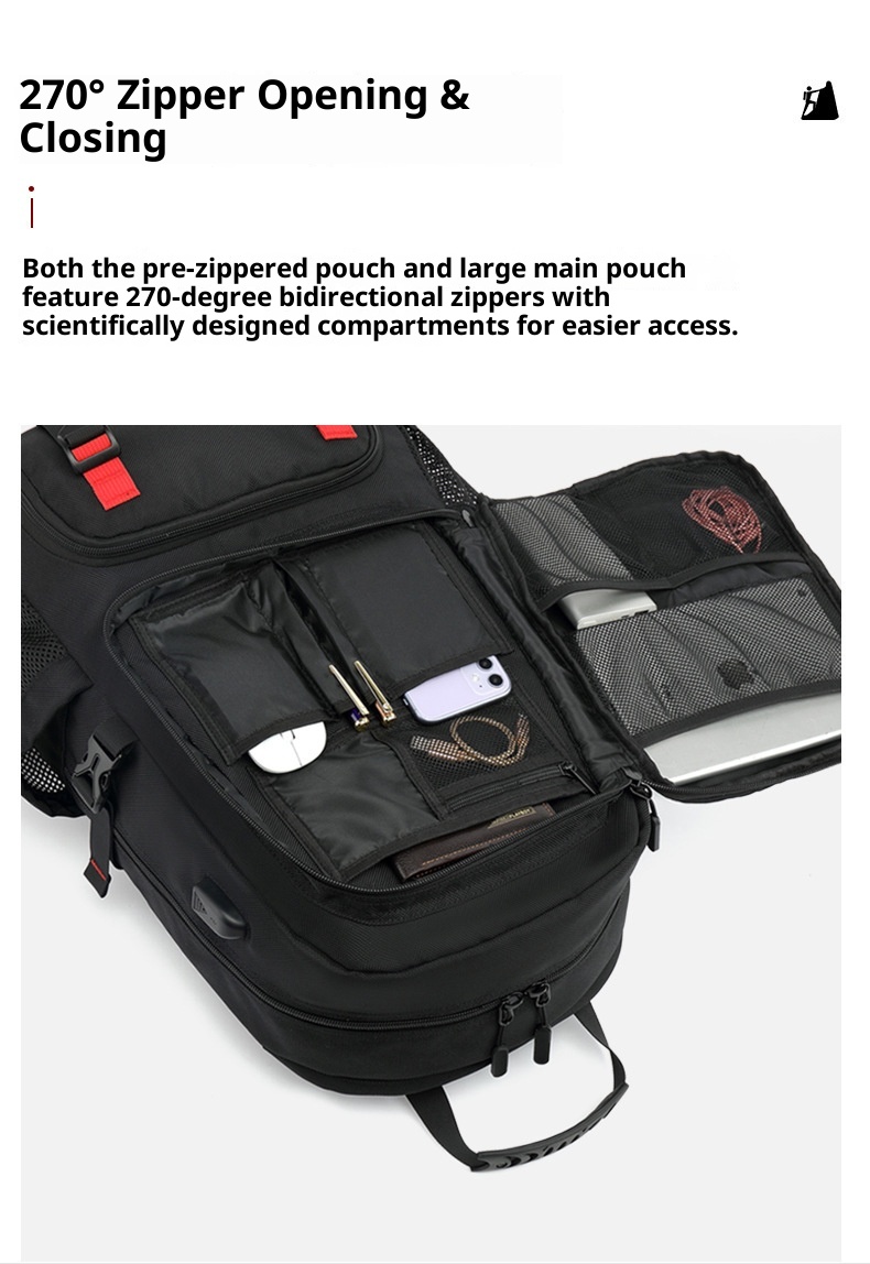 Sac à dos de randonnée ActiveGo, grande capacité, avec port USB, pour femmes et hommes, idéal pour les voyages d'affaires et de loisirs. Respirant._voghion.com
