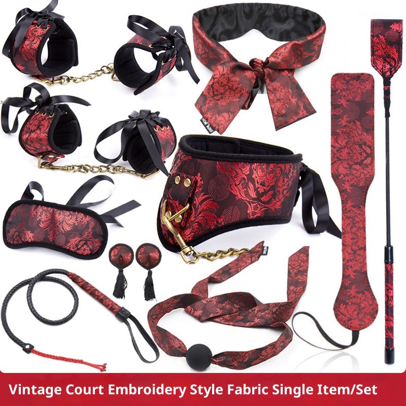 LuvBox Manette Sexy Retro Palace Tessuto Stile Cinese Manette per Piedi Bocca Gag Ball SM Benda Guinzaglio Collare Set_voghion.com