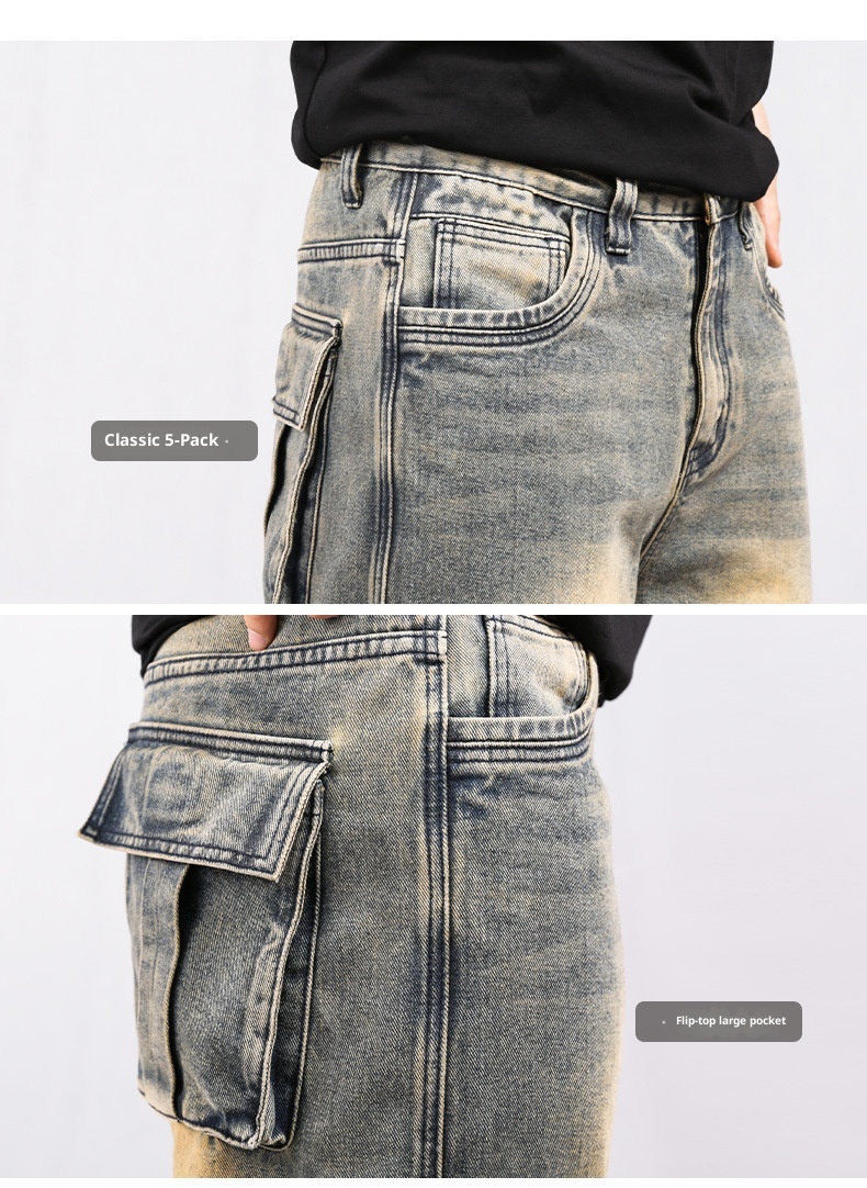 Boy Style Multi-Pocket Hip-Hop Cargo Jeans für Herren, lockere Passform, Übergröße und amerikanischer Cross-Mirror, europäischer Bahnhof_voghion.com