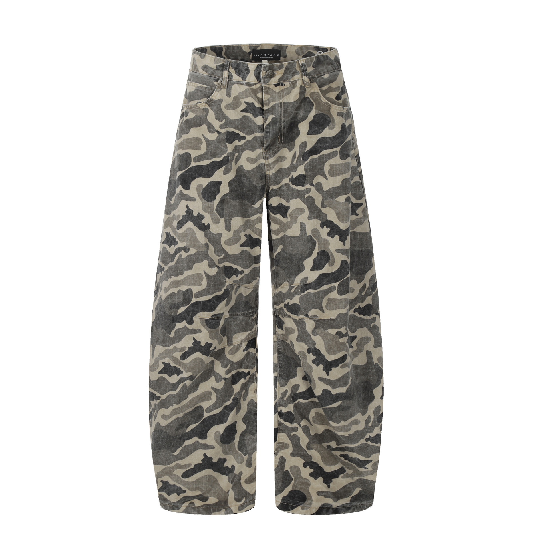 Europäische und amerikanische Streetwear-Mode, Camouflage-Scimitar-Herren-Jeanshose, Outdoor-Sportdesign, plissiert, locker geschnitten_voghion.com