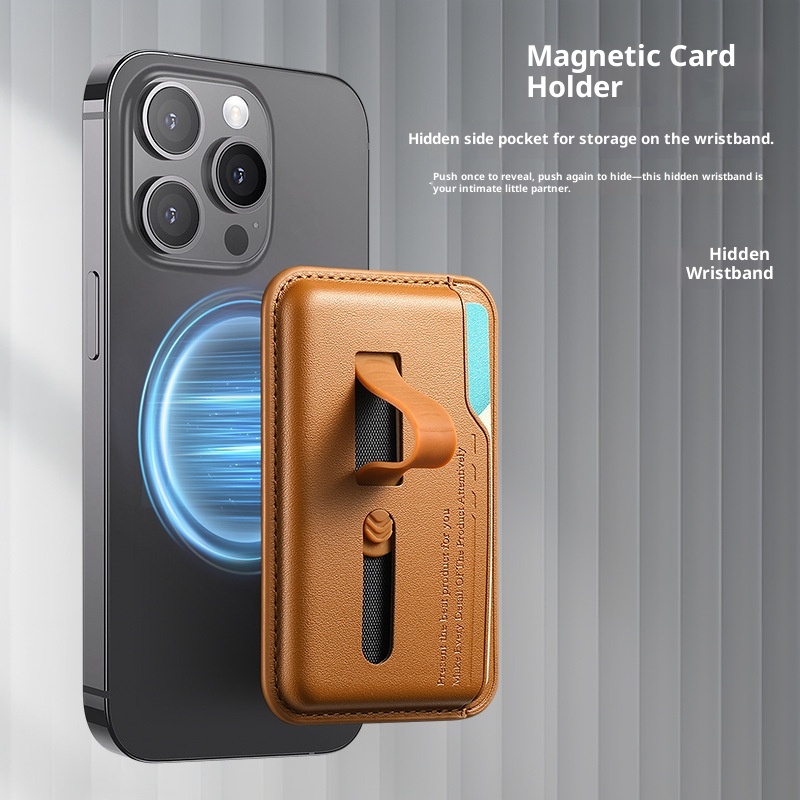 TechGlobe New Design Magnetic Ultra-Thin Holder Card Case Hidden Elastic Telescopic Silicone Wrist Strap Phone Clip_voghion.com