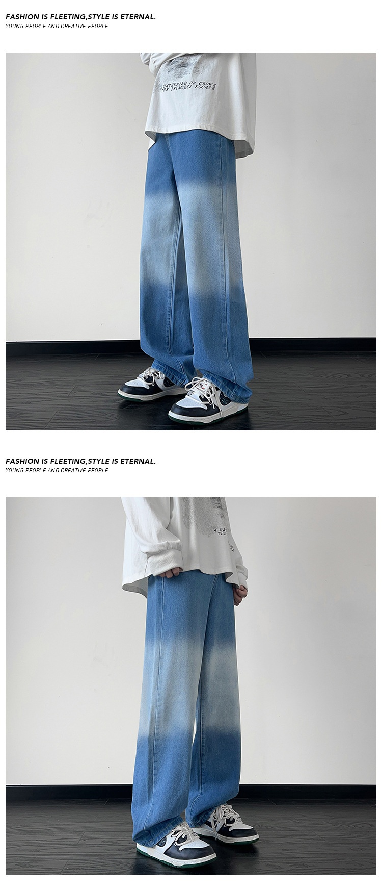 Pantaloni da uomo in stile europeo e americano, modello primaverile, con design di nicchia, jeans dritti sfumati, pantaloni larghi cargo a gamba larga_voghion.com