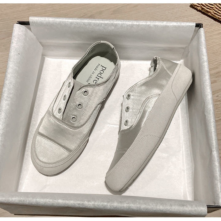 Sneakers bianche in raso di Spanish Niche 2022, nuove scarpe sportive in tela, comode e casual, slip-on per donna_voghion.com