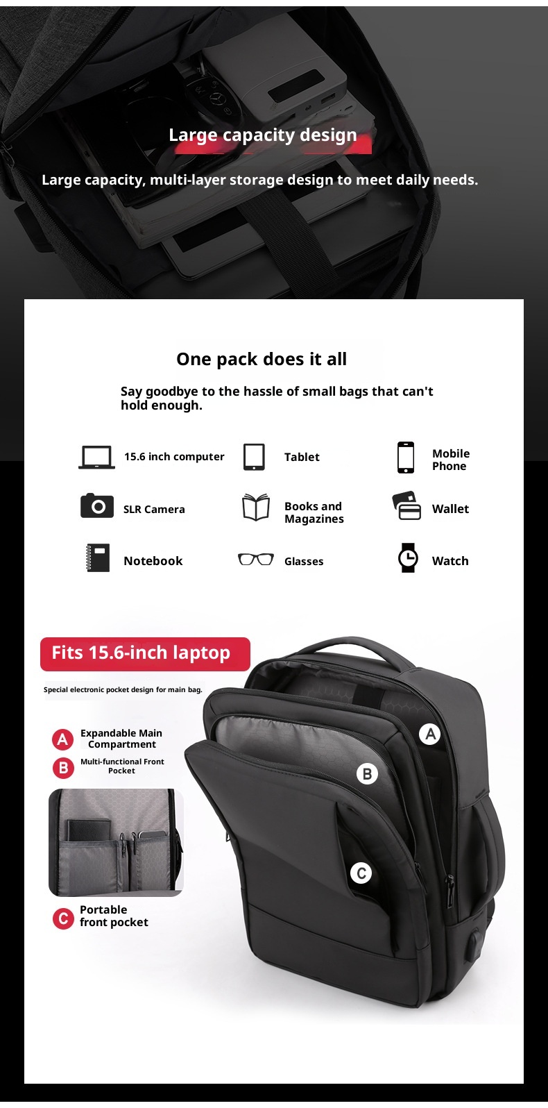 Zaino da uomo ActiveGo Outdoor Hiking di grande capacità, resistente all'acqua, per laptop, casual, da viaggio, borsa a tracolla, all'ingrosso_voghion.com