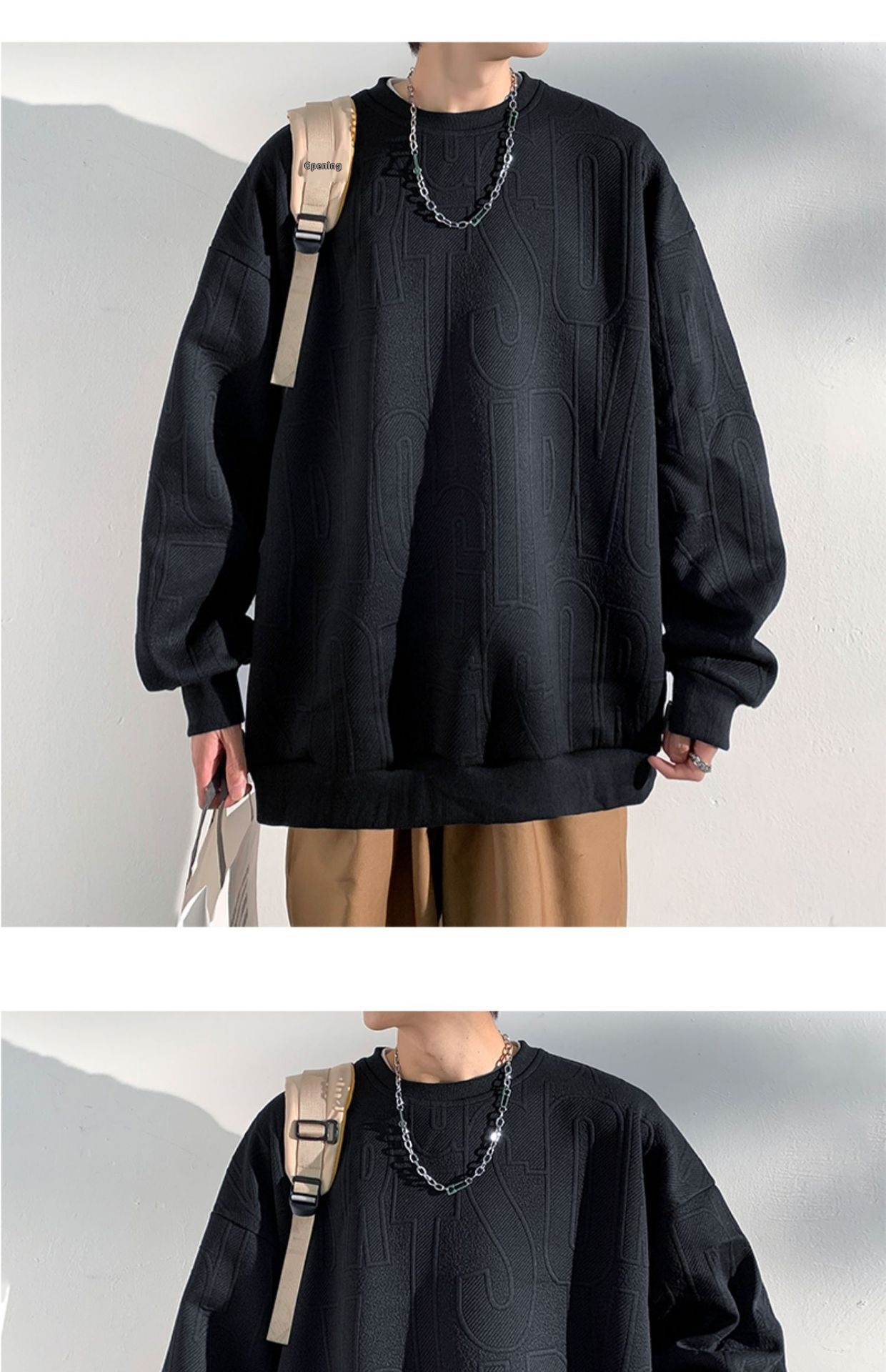 Herren-Jacquard-Sweatshirt, trendige Marke, hochwertiges Funktionsshirt, Oversized-Schnitt, amerikanischer Stil, Rundhalsausschnitt_voghion.com