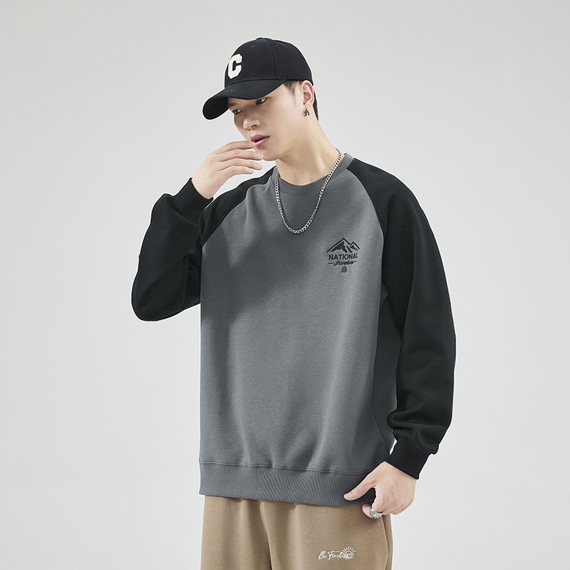 Sweat-shirt à col rond pour homme, manches longues, coupe ample, collection automne 2024, marque de mode masculine polyvalente, style Hong Kong_voghion.com