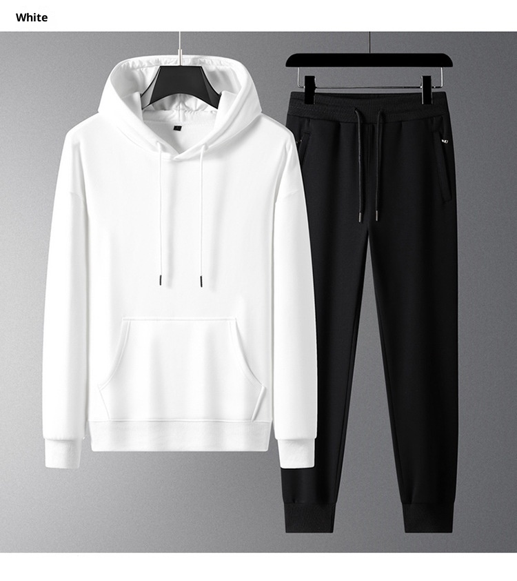 001 100% Cotton Sports Suit For Men, Spring Autumn Hooded Sweatshirt And Casual Sweatpants Two-Piece Set, Fleece-Lined, Plus_voghion.com