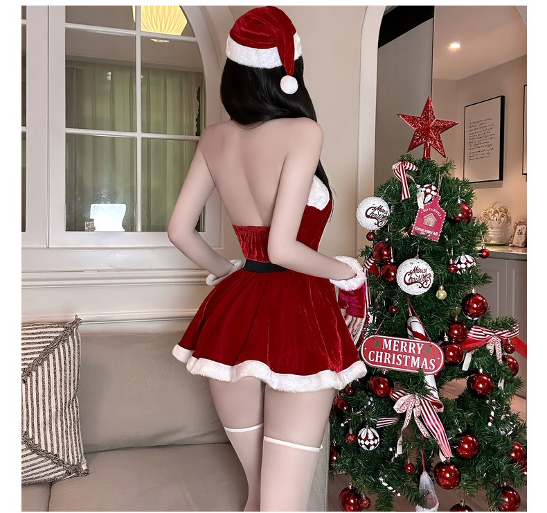 LuvBox Golden Night Lingerie Commerce extérieur transfrontalier européen et américain Tenue de Noël en velours sexy ajourée QQNY Role_voghion.com