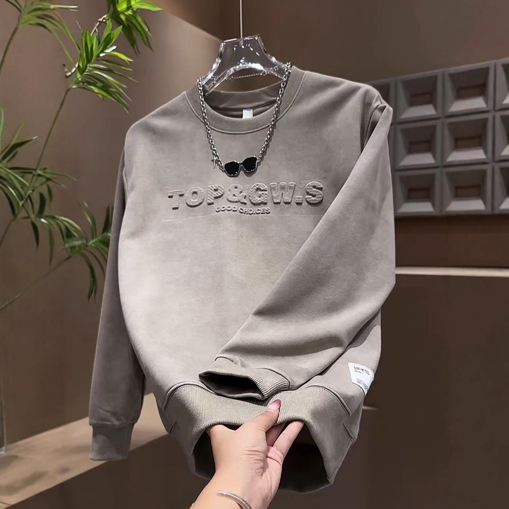 Erkek Sonbahar Kış Yeni Çok Yönlü Trend Kazak Çelik Baskılı Harfli Gradyan Üst Erkek Uzun Kollu Günlük Moda Sweatshirt_voghion.com