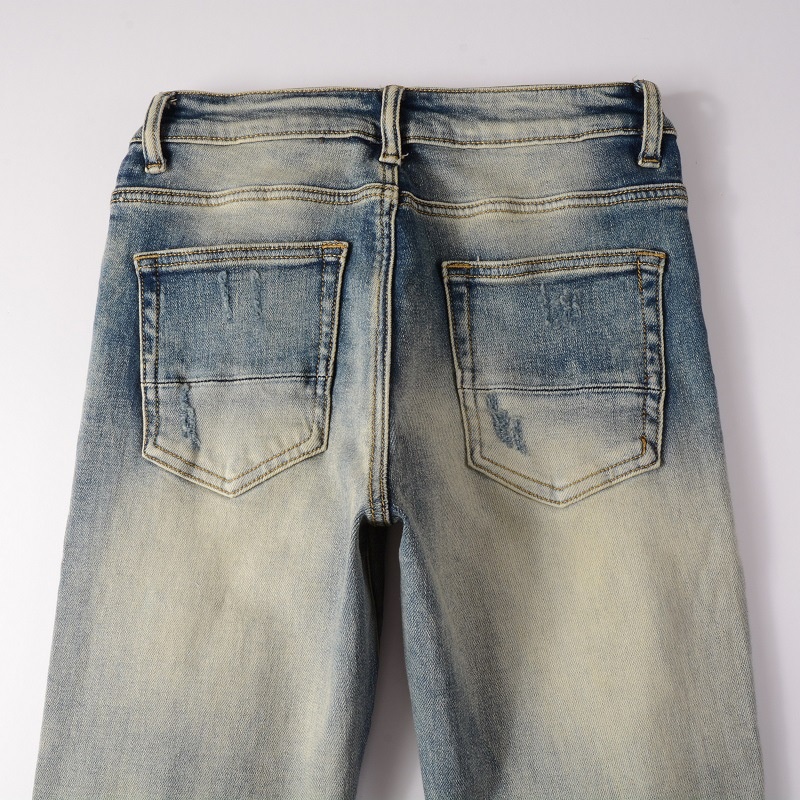 boy European And American High Street Ripped With Patches Slim Fit Stretch Jeans Men's Dropshipping Small Foot Pants 876_voghion.com