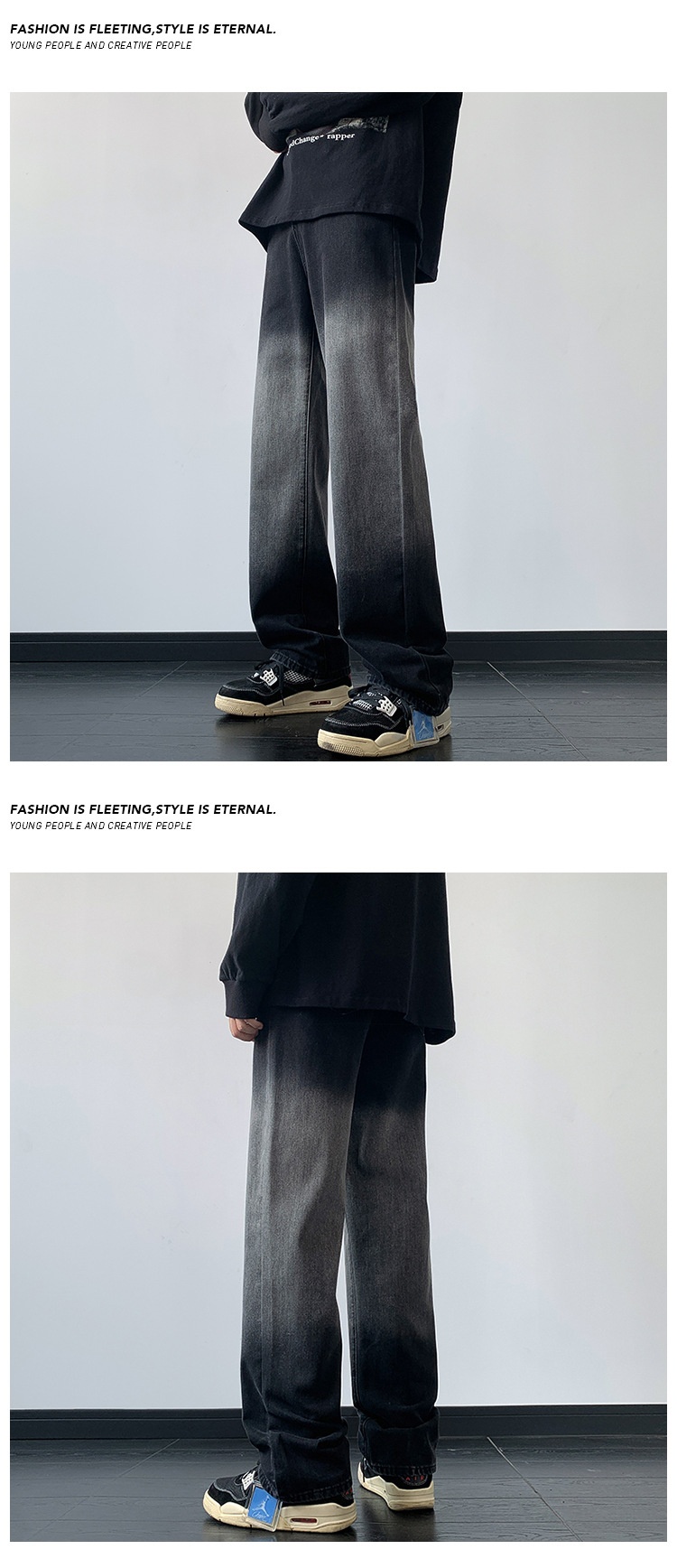 Pantaloni da uomo in stile europeo e americano, modello primaverile, con design di nicchia, jeans dritti sfumati, pantaloni larghi cargo a gamba larga_voghion.com