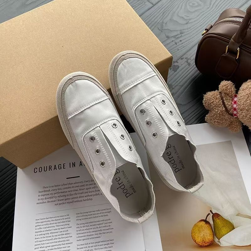 Scarpe slip-on basse bianche in tela spagnola, traspiranti, casual e sottili, da donna, 2025_voghion.com