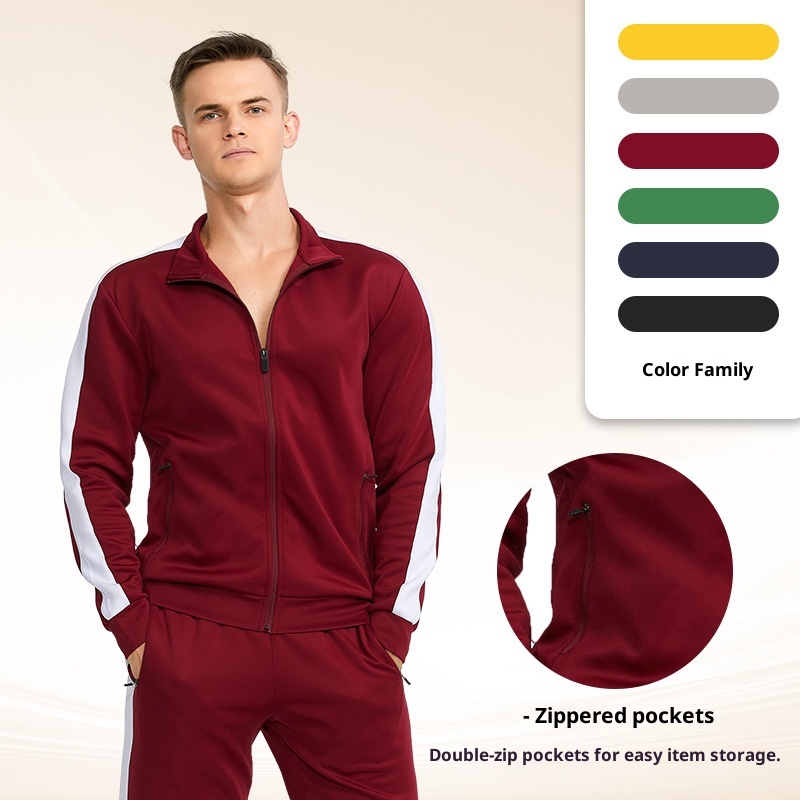 001 Autumn And Men's Jacket Winter Warm Two-Piece Zipper Casual Running Sportswear Set_voghion.com