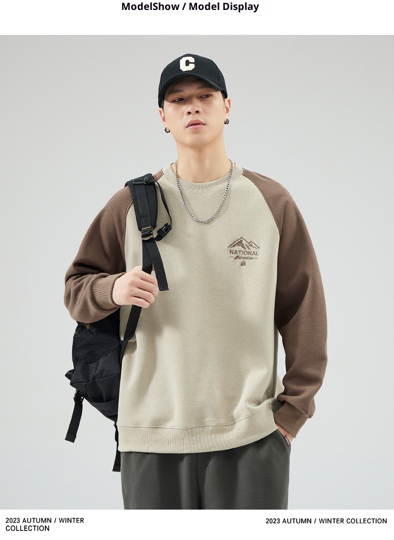 Sweat-shirt à col rond pour homme, manches longues, coupe ample, collection automne 2024, marque de mode masculine polyvalente, style Hong Kong_voghion.com