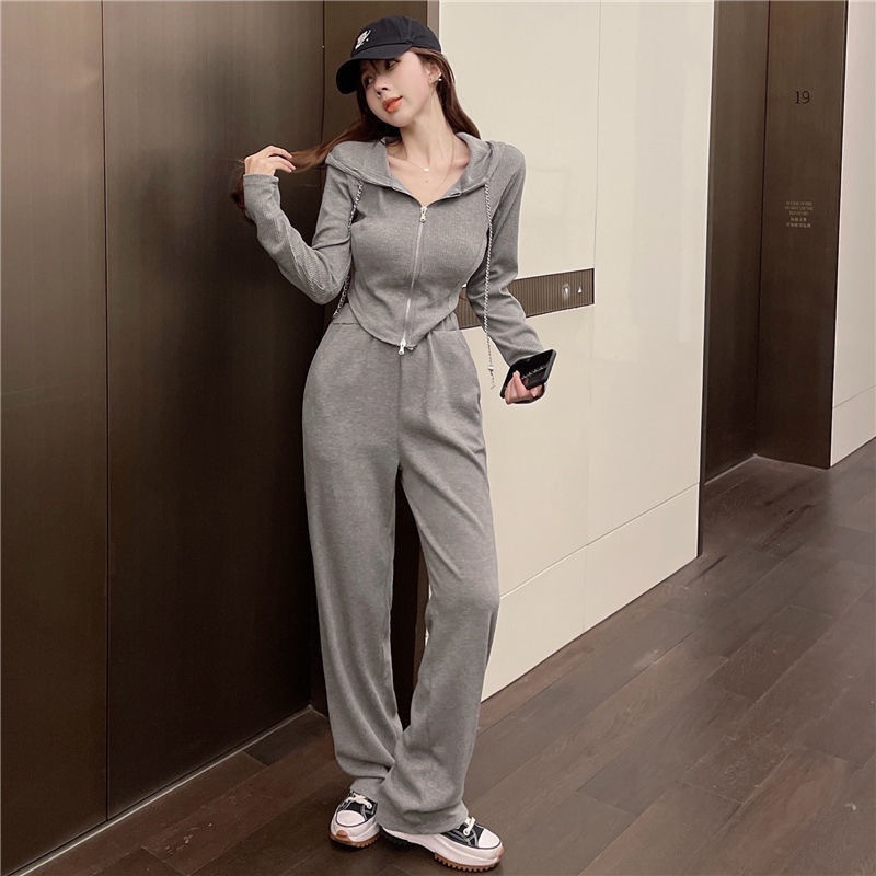 Ensemble tendance 001 pour femme, collection printemps-automne 2024 : pantalon large ample et décontracté, coupe slim, taille haute._voghion.com