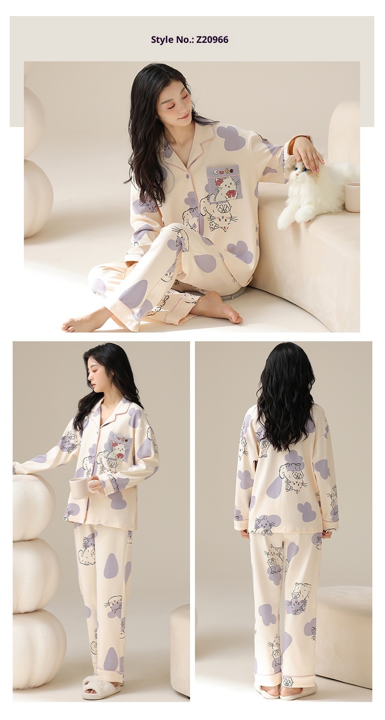ChicShe 100% Coon Pajamas For Women Spring And Auumn 2025 New Long Sleeve Women's Cardigan Swee Caroon Wearable Homewear_voghion.com