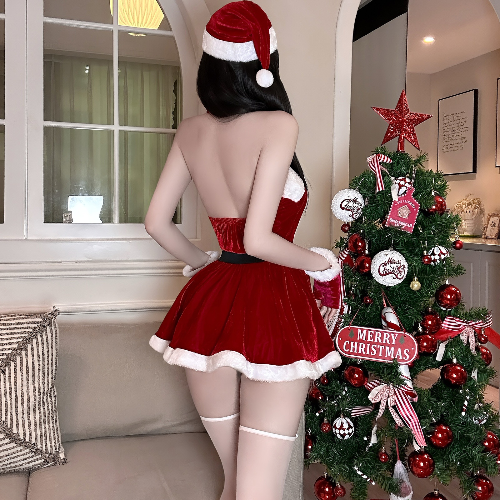 LuvBox Golden Night Lingerie Commerce extérieur transfrontalier européen et américain Tenue de Noël en velours sexy ajourée QQNY Role_voghion.com