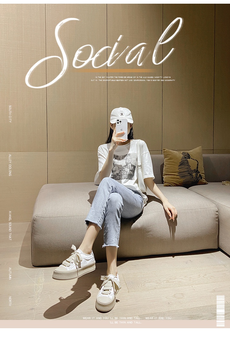 Versione in pelle di pecora, tela di raso spagnola per donna, suola spessa, altezza crescente, casual, versatile, con lacci, bianco per studenti_voghion.com