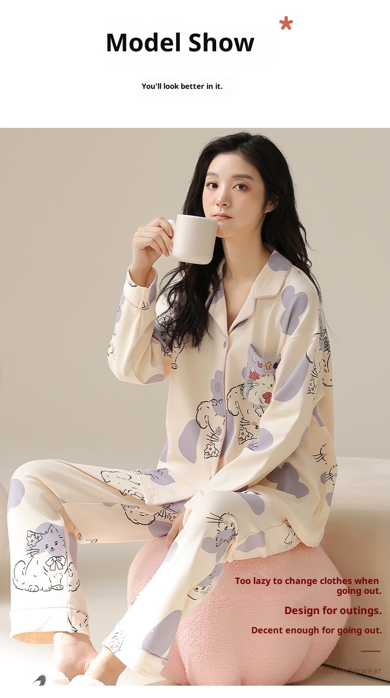 ChicShe 100% Coon Pajamas For Women Spring And Auumn 2025 New Long Sleeve Women's Cardigan Swee Caroon Wearable Homewear_voghion.com