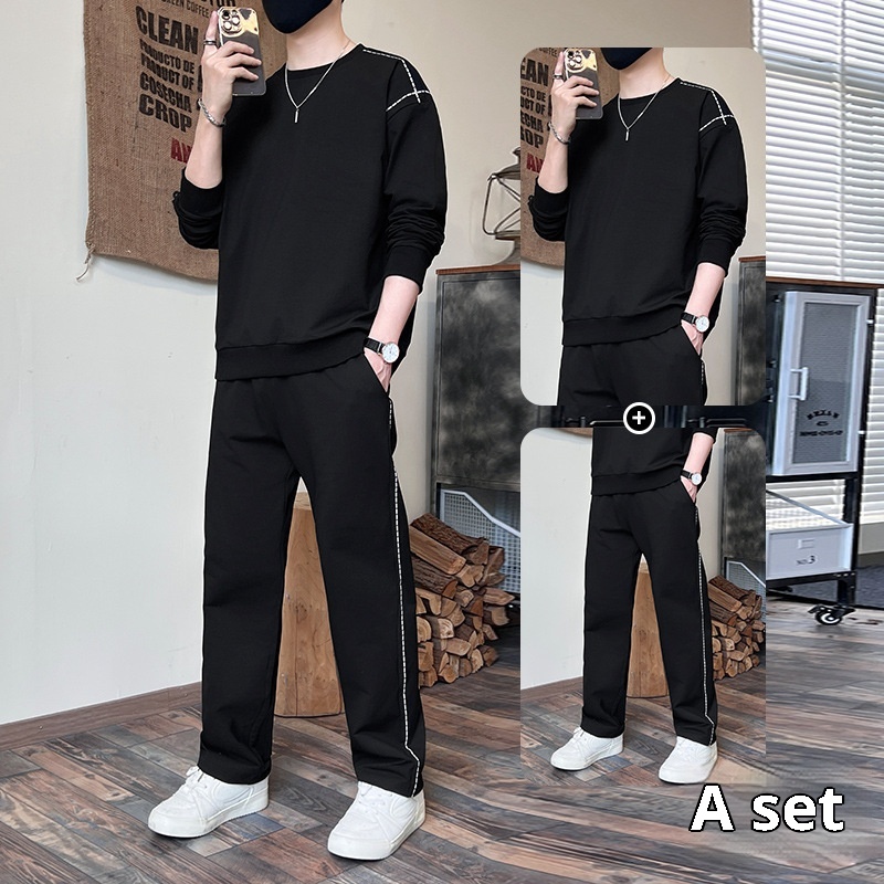 001 Diyu Shenlong Sweatshirt Casual For Men Spring And Autumn Long Pants Round Neck Pullover Tracksuit Two-Piece Set_voghion.com