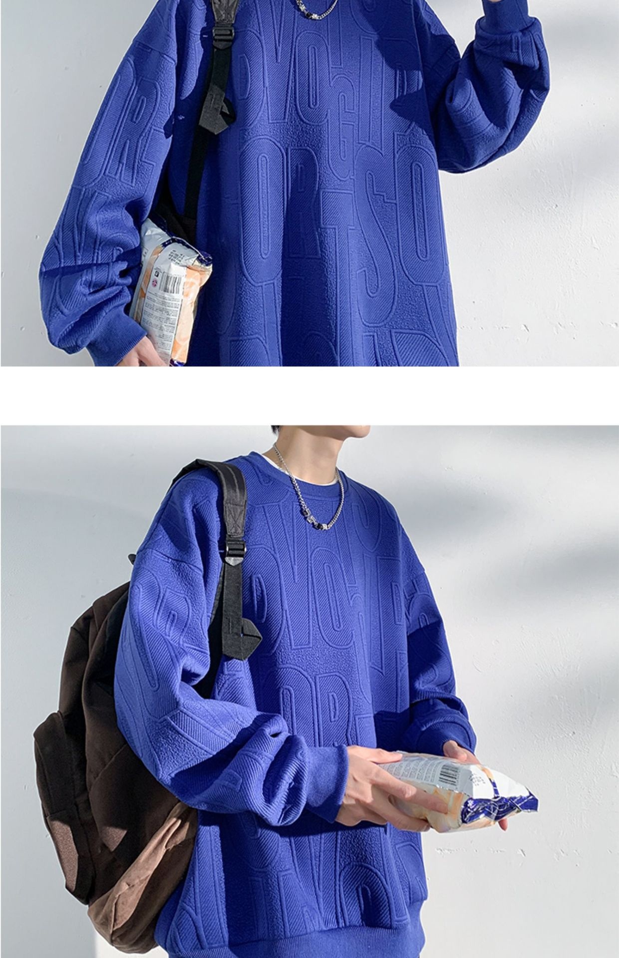 Herren-Jacquard-Sweatshirt, trendige Marke, hochwertiges Funktionsshirt, Oversized-Schnitt, amerikanischer Stil, Rundhalsausschnitt_voghion.com