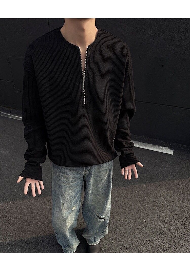 boy American Style Half-Zip Henry Collar T-Shirt For Men, Spring And Autumn Cleanfit Long Sleeve Base Layer, Tough Guy_voghion.com