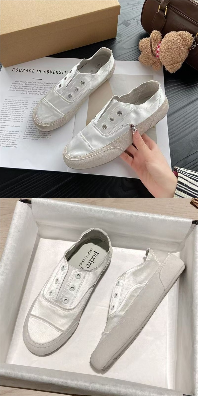 Scarpe slip-on basse bianche in tela spagnola, traspiranti, casual e sottili, da donna, 2025_voghion.com