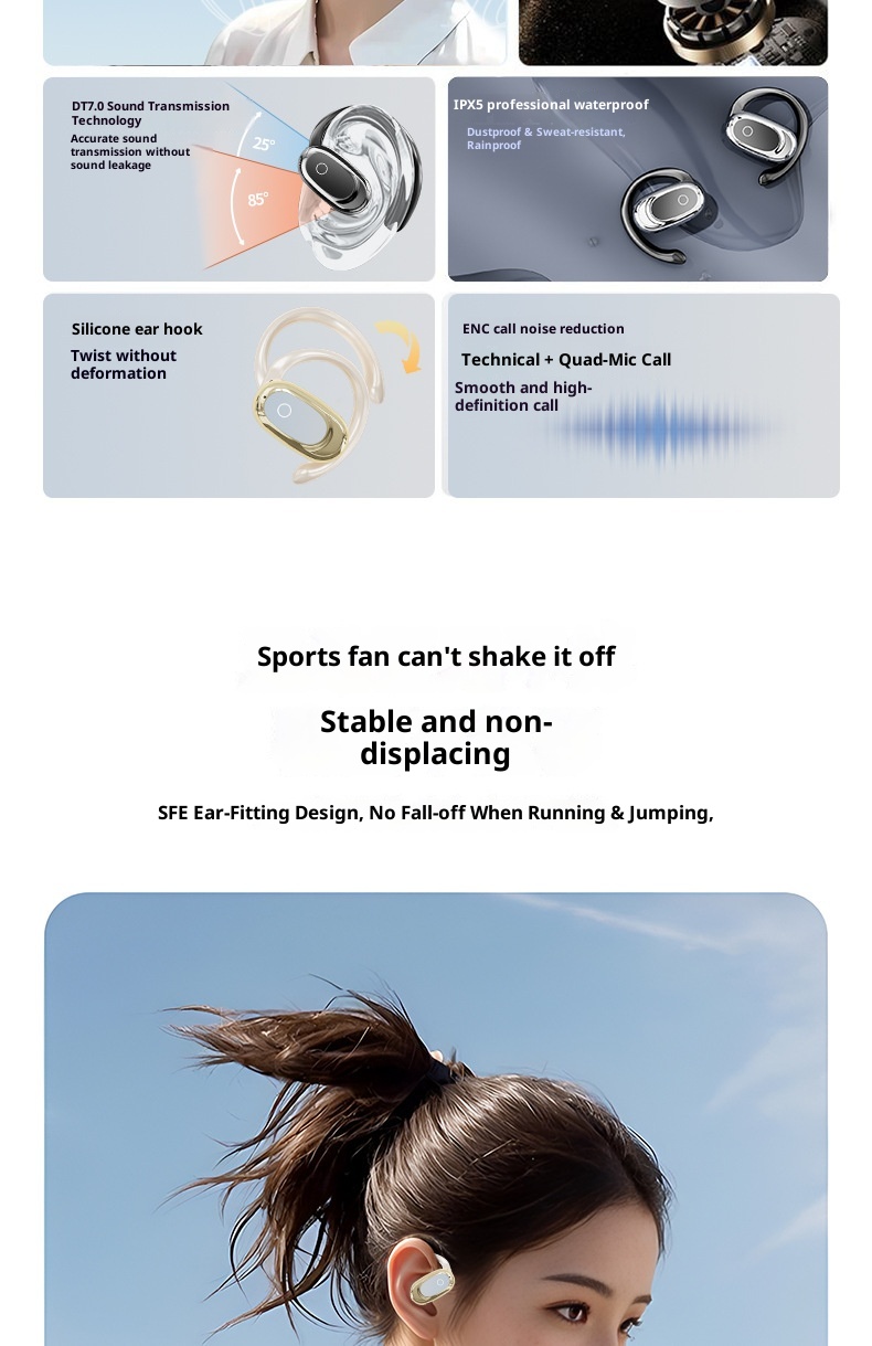 3c Nuovi auricolari Bluetooth wireless OWS con batteria a lunga durata, auricolari sportivi aperti, stile gancio auricolare_voghion.com