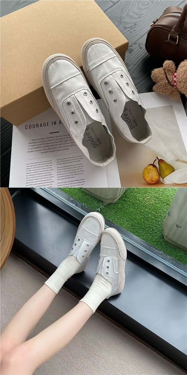 Scarpe slip-on basse bianche in tela spagnola, traspiranti, casual e sottili, da donna, 2025_voghion.com