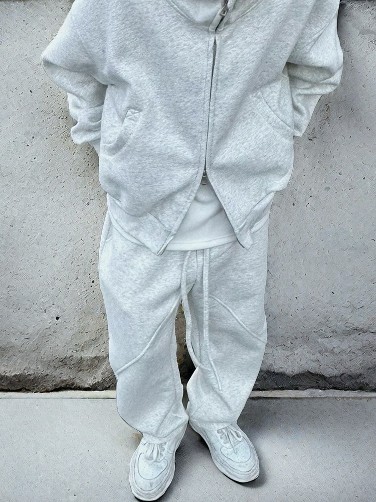 001 Tuta sportiva casual ispessita primaverile e autunnale per uomo, giacca con cappuccio larga, felpa, pantaloni della tuta, due pezzi, sensazione di alta qualità_voghion.com