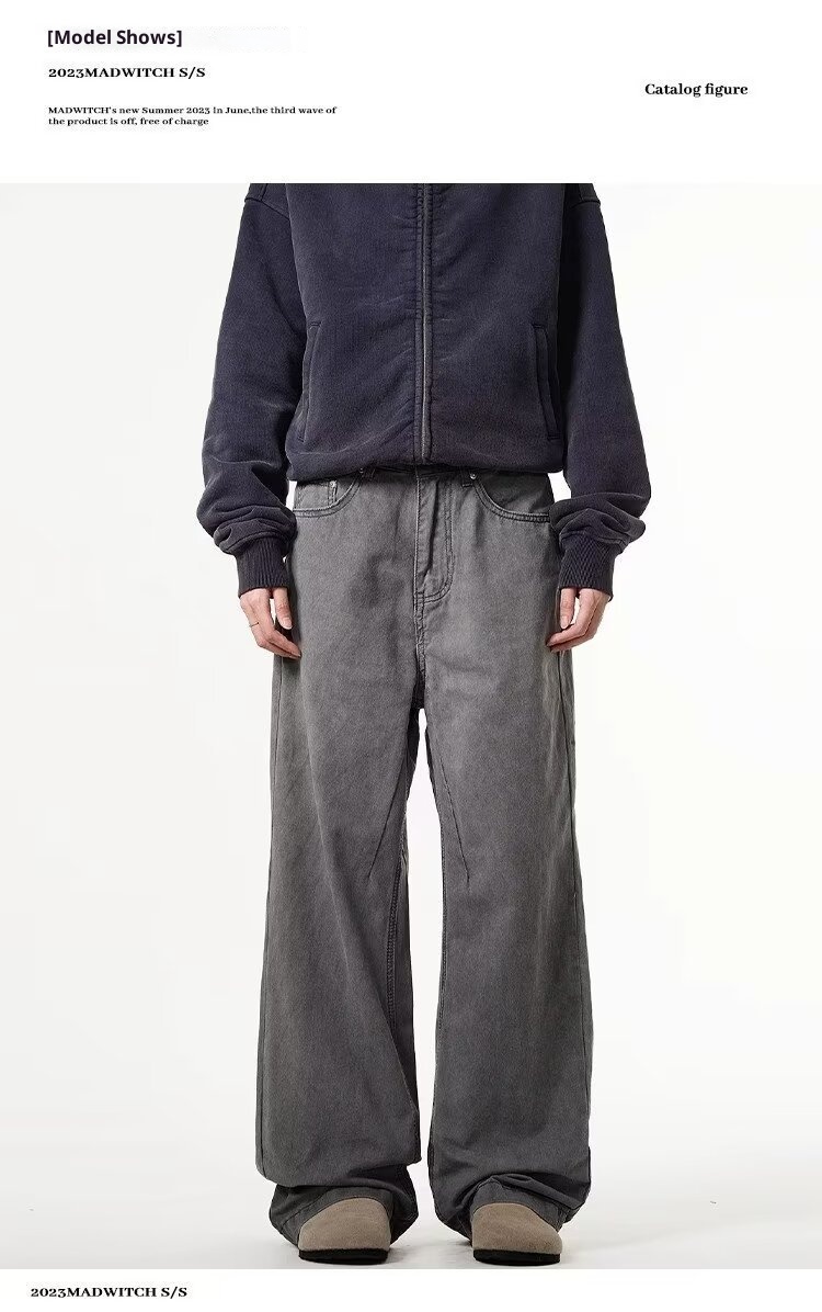 Jean évasé vintage délavé style garçon pour homme, idéal pour le printemps et l'automne, coupe droite et ample, style européen/américain tendance. Pantalon long_voghion.com