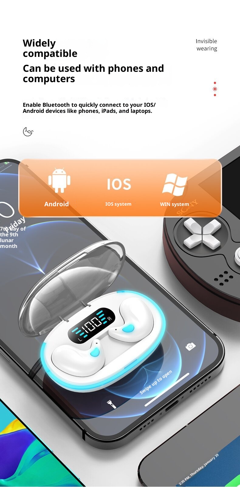 3c Cross-Border Hot-Selling X55 Sleep Bone Conduction Mini Noise Cancelling Digital Display Ultra-Long Battery Life Macaron_voghion.com