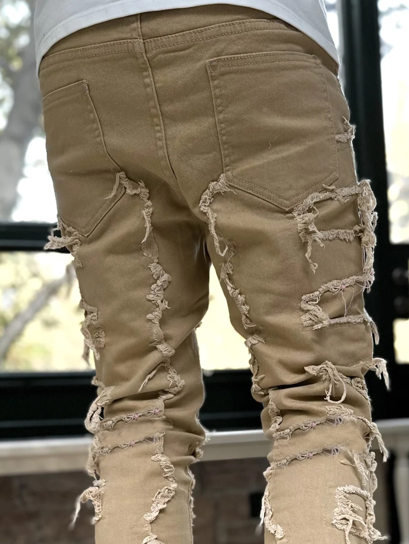 chłopiec Cross-Border Nowe męskie europejskie i amerykańskie spodnie uliczne Ins Hot Elastic Patch Denim Straight_voghion.com